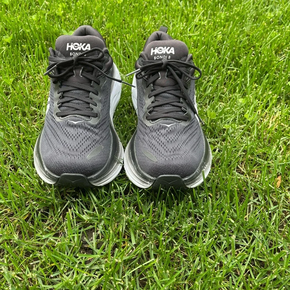 Hoka One One Bondi 8 | Women's Black White Comfort Walking Running Shoes | 8